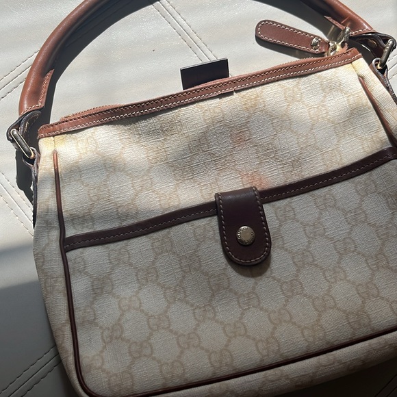 GUCCI bag approximately 7” x 9” off white with brown leather gorgeous! - Picture 8 of 11